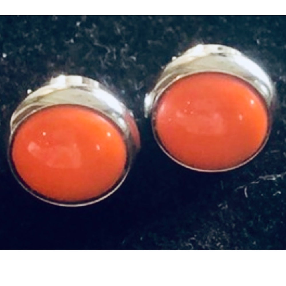 Hermes Herms Orange Post Eclipse Earrings Guarant… - image 1